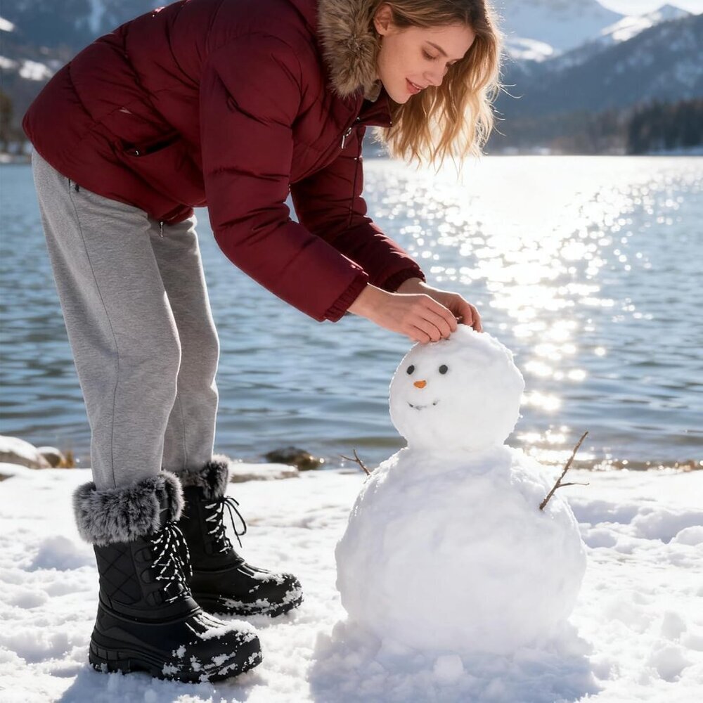 Women's Black Waterproof Winter Boots Warm Fur Lined Anti Slip Mid Calf - Picture 5 of 5